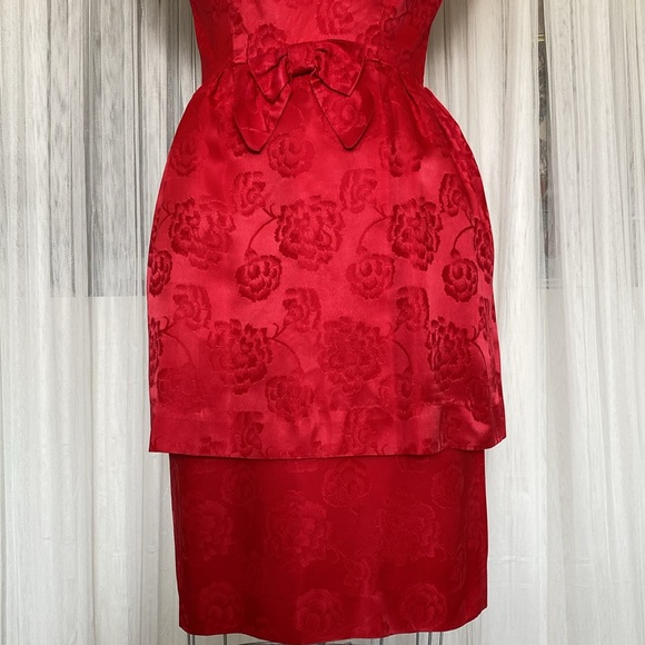 Vintage 50’s red brocade satin dress by Prestige Formal, holiday parties! Large - Picture 9 of 17